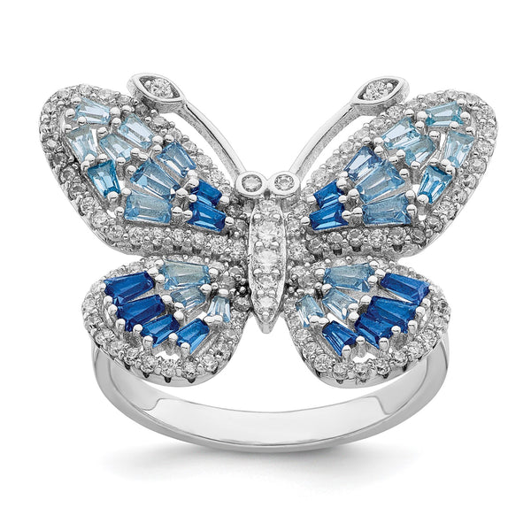 Sterling Silver Cubic Zirconia Butterfly Ring; Size 8