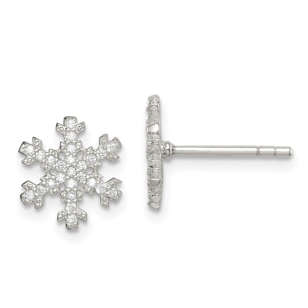 Sterling Silver Cubic Zirconia Stud Snowflake Earrings