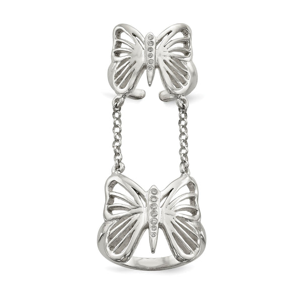 Sterling Silver Cubic Zirconia Fashion Butterfly Double Ring; Size 7