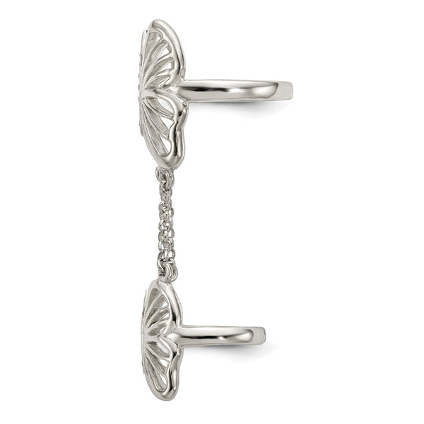 Sterling Silver Cubic Zirconia Fashion Butterfly Double Ring; Size 7