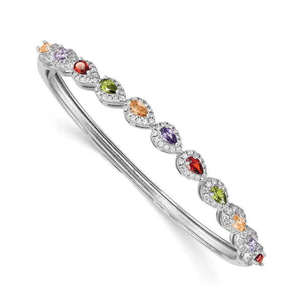 Sterling Silver Cubic Zirconia Hinged Bangle Bracelet