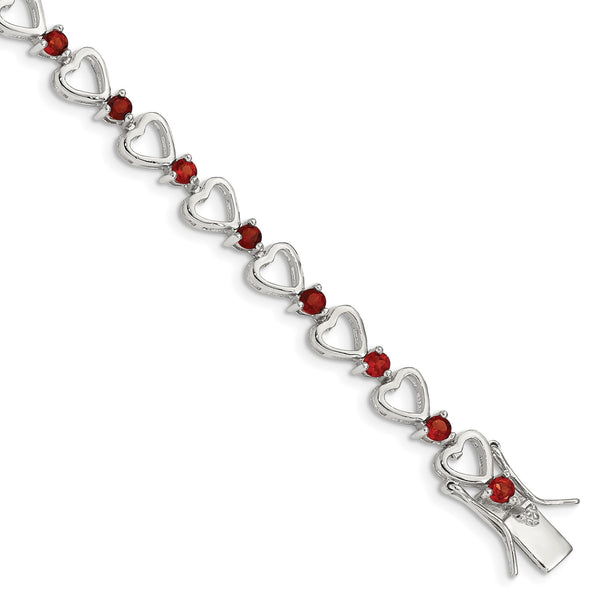 Sterling Silver Garnet 7" Heart Bracelet