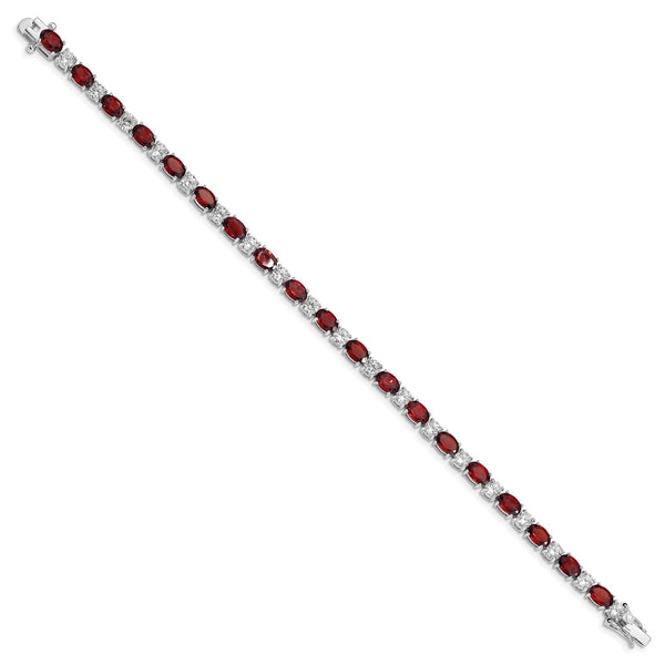 Sterling Silver Garnet and Cubic Zirconia 7" Tennis Bracelet