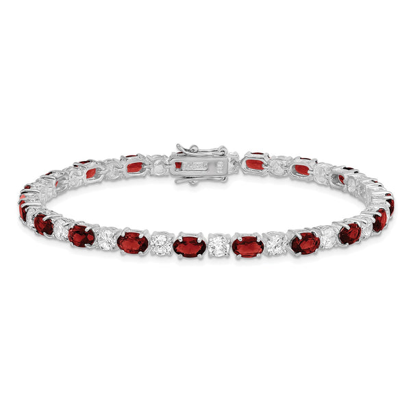 Sterling Silver Garnet and Cubic Zirconia 7" Tennis Bracelet