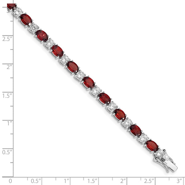Sterling Silver Garnet and Cubic Zirconia 7" Tennis Bracelet