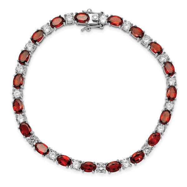 Sterling Silver Garnet and Cubic Zirconia 7" Tennis Bracelet