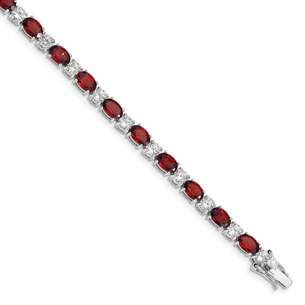 Sterling Silver Garnet and Cubic Zirconia 7" Tennis Bracelet