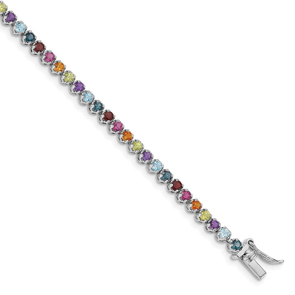 Sterling Silver Multi Gemstone 7.5" Tennis Bracelet