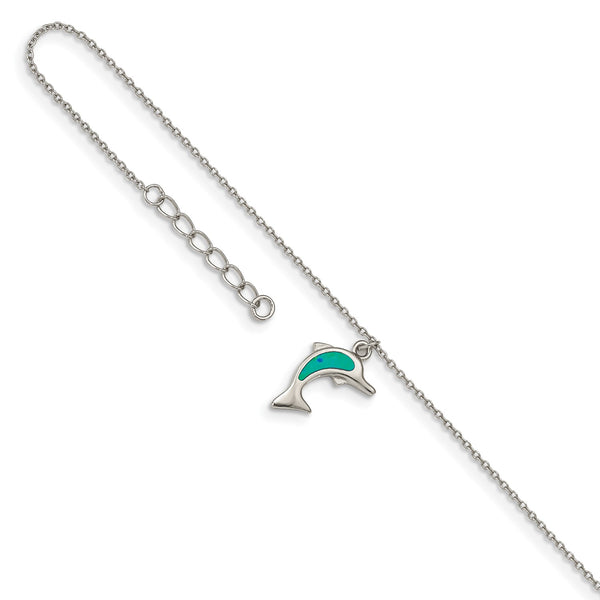 Sterling Silver Opal 10" Dolphin Anklet