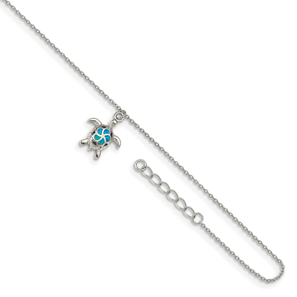 Sterling Silver Opal 10" Turtle Anklet