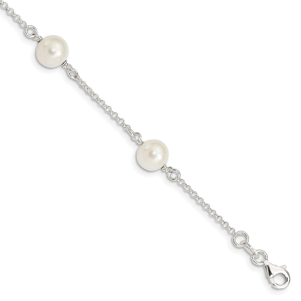 Sterling Silver Pearl 7.25" Lobster Clasp Bracelet