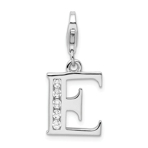 Sterling Silver RH CZ Letter E w/Lobster Clasp Charm
