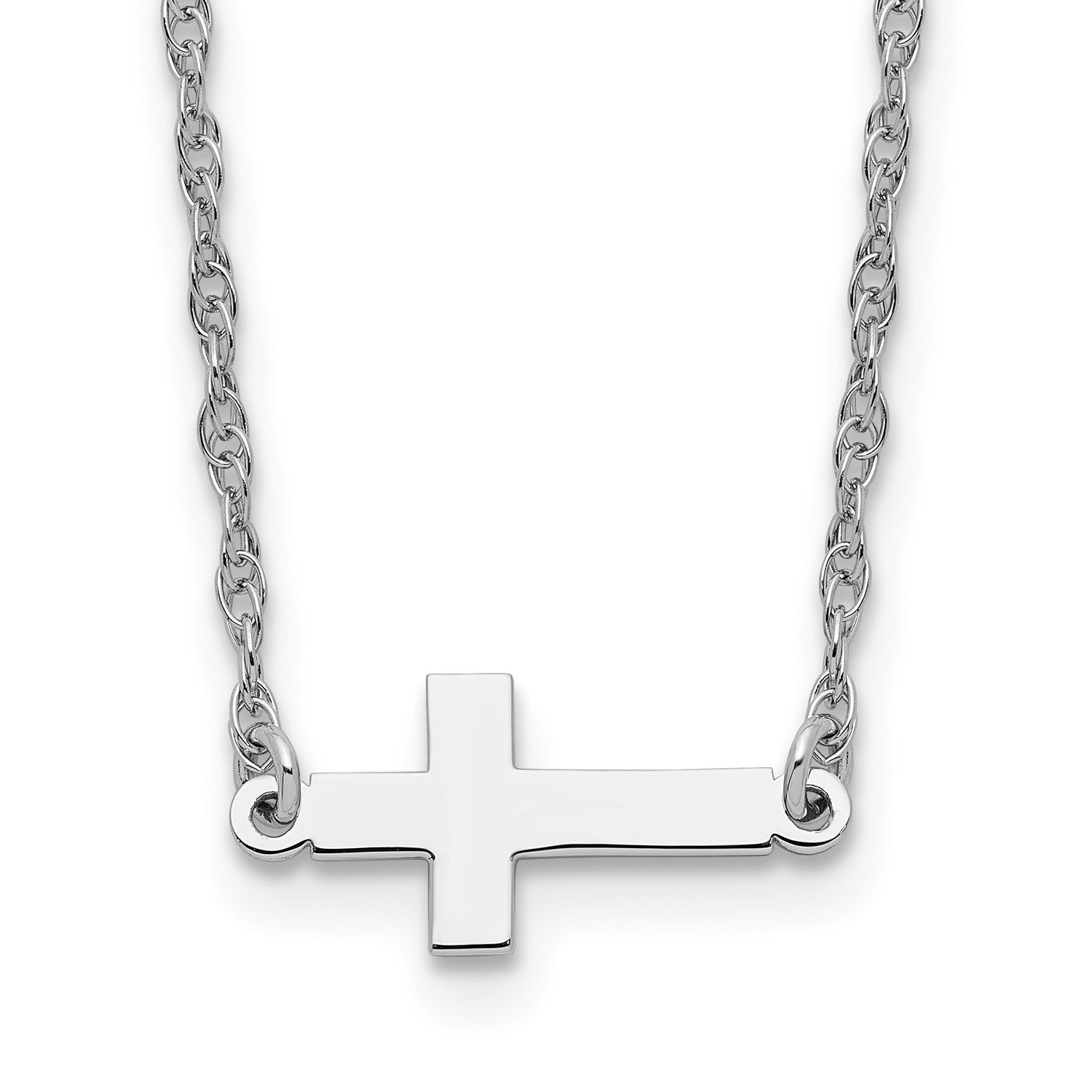 Sterling Silver Rhodium plated Small Sideways Cross Necklace Daniels Jewelers