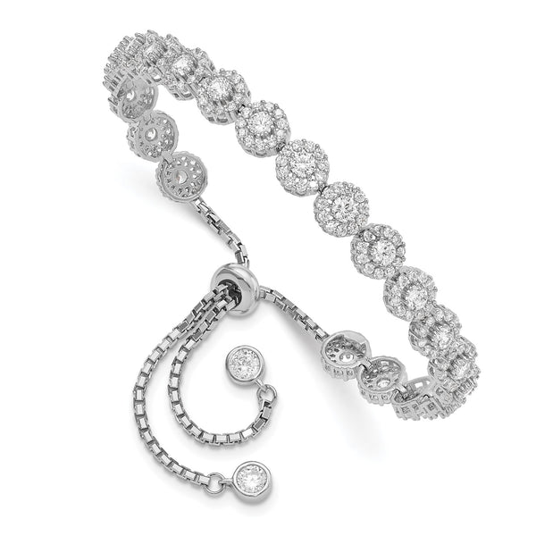 Sterling Silver Round Cubic Zirconia 10" Bolo Bracelet