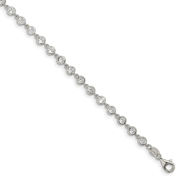 Sterling Silver Round Cubic Zirconia 7" Adjustable Bracelet