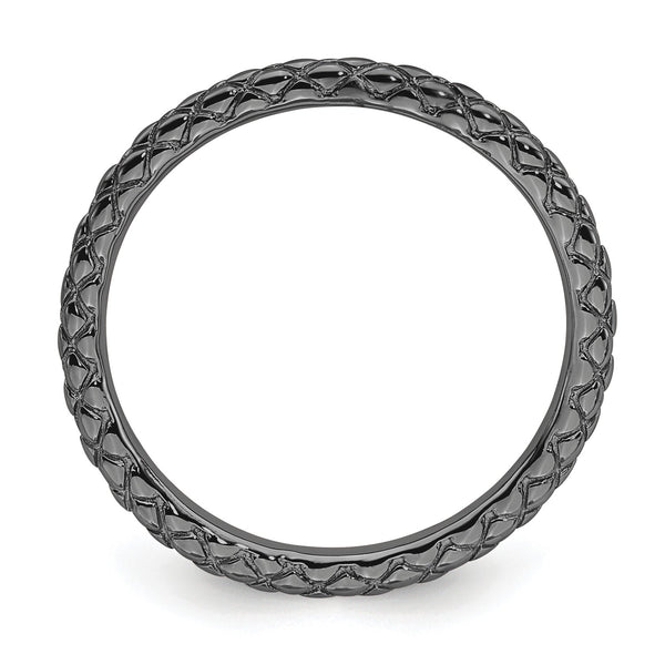 Sterling Silver Stackable Expressions Black-plated Criss-cross Ring
