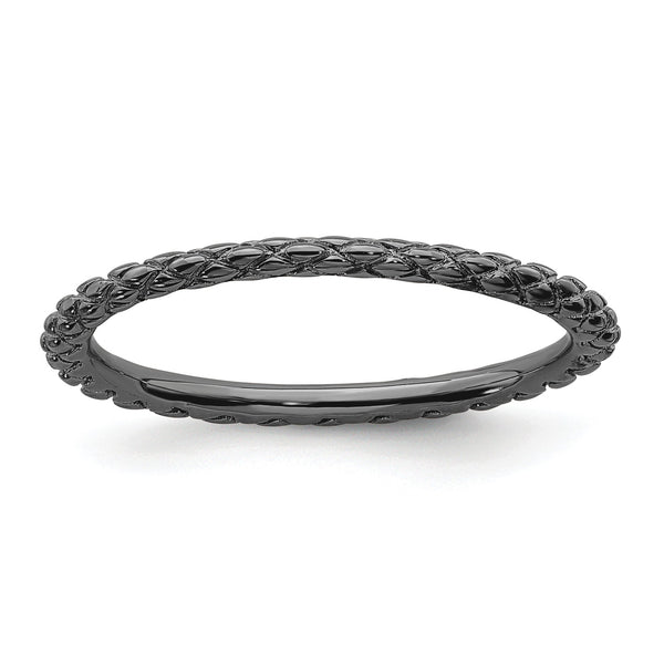 Sterling Silver Stackable Expressions Black-plated Criss-cross Ring