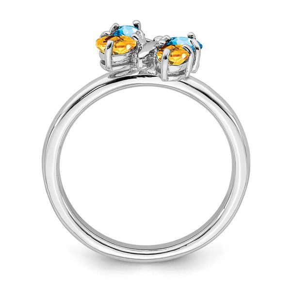 Sterling Silver Stackable Expressions Blue Topaz & Citrine Butterfly Ring