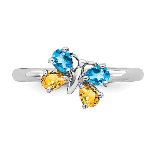 Sterling Silver Stackable Expressions Blue Topaz & Citrine Butterfly Ring