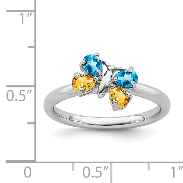 Sterling Silver Stackable Expressions Blue Topaz & Citrine Butterfly Ring