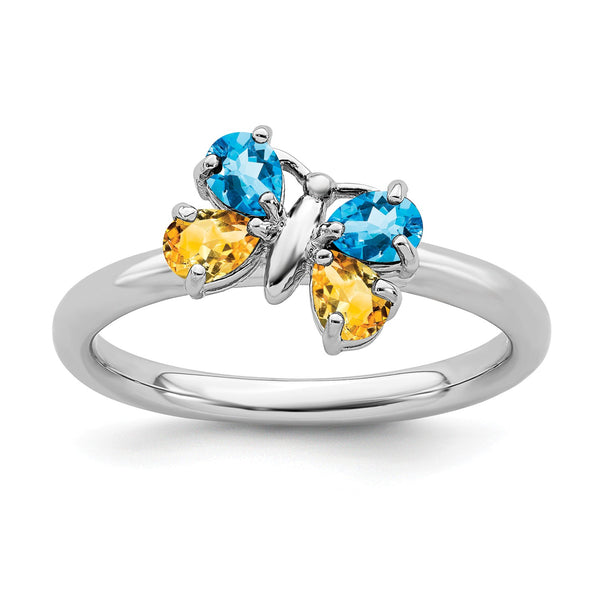 Sterling Silver Stackable Expressions Blue Topaz & Citrine Butterfly Ring