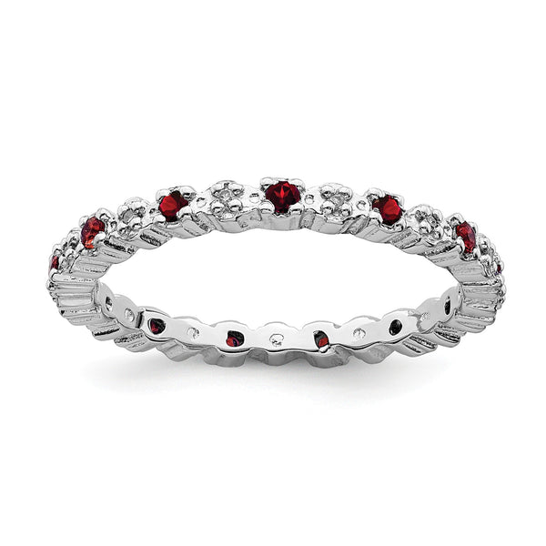 Sterling Silver Stackable Expressions Garnet & Diamond Ring