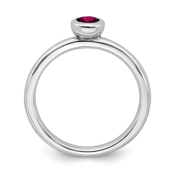 4MM Created Ruby and Sterling Silver Ring; Size 7