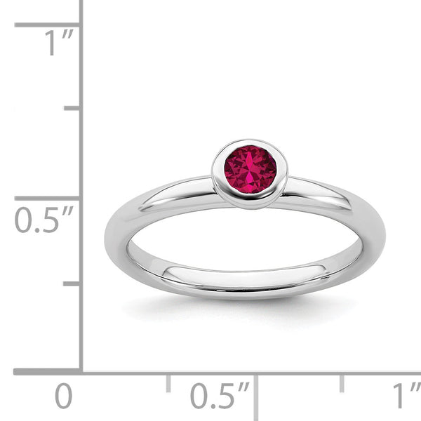 4MM Created Ruby and Sterling Silver Ring; Size 7