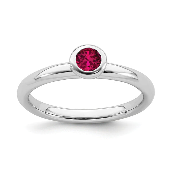 4MM Created Ruby and Sterling Silver Ring; Size 7