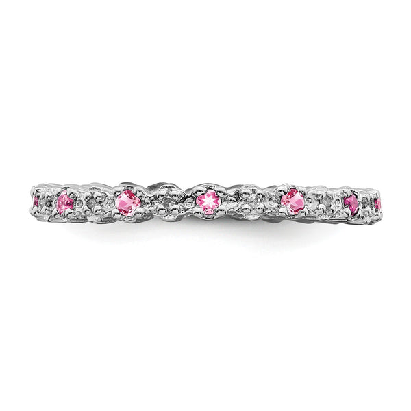 Sterling Silver Stackable Expressions Pink Tourm. & Diamond Ring