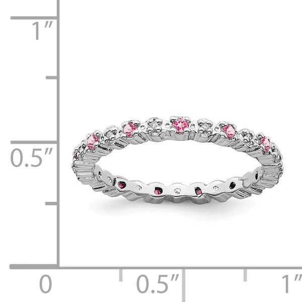 Sterling Silver Stackable Expressions Pink Tourm. & Diamond Ring