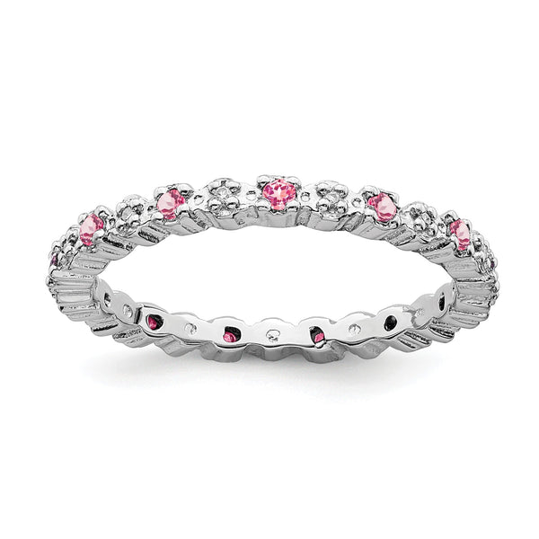 Sterling Silver Stackable Expressions Pink Tourm. & Diamond Ring