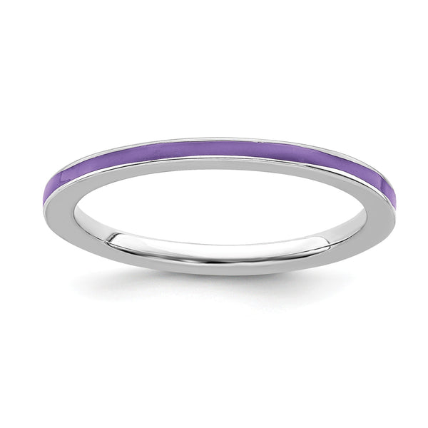 Sterling Silver Stackable Expressions Purple Enameled 1.5mm Ring