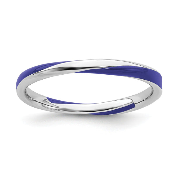 Sterling Silver Stackable Expressions Twisted Blue Enameled Ring