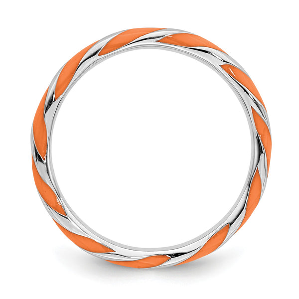 Sterling Silver Stackable Expressions Twisted Orange Enameled Ring