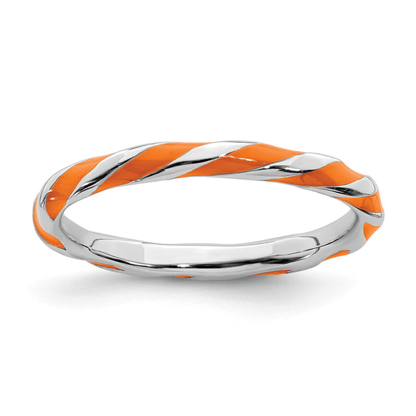 Sterling Silver Stackable Expressions Twisted Orange Enameled Ring