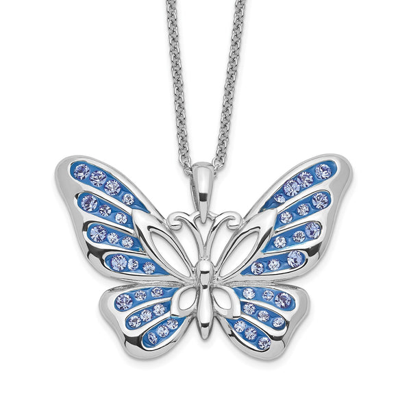 Sterling Silver Swarovski Crystal 18" Butterfly Never Give Up Necklace