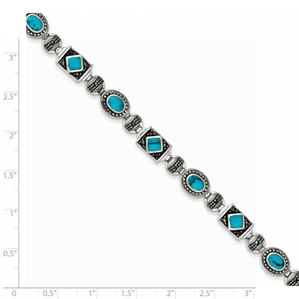 Sterling Silver Turquoise and Marcasite 7" 7.5MM Bracelet