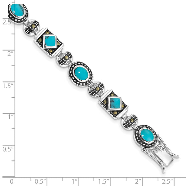 Sterling Silver Turquoise and Marcasite 7" 7.5MM Bracelet