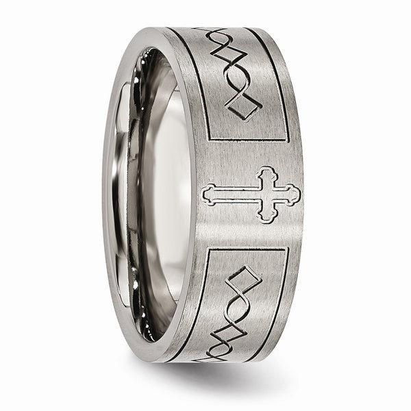 Titanium Cross Design Flat 8mm Brushed Band