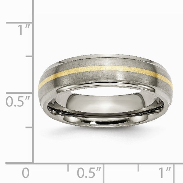 Titanium Ridged Edge 14k Yellow Inlay 6mm Brushed/Polished Band