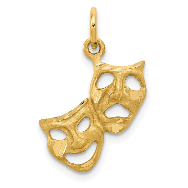 14KT Yellow Gold 12X14MM Diamond-cut Comedy Tragedy Pendant-Chain Not Included