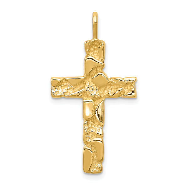 14KT Yellow Gold 34X18MM Nugget Cross Pendant-Chain Not Included