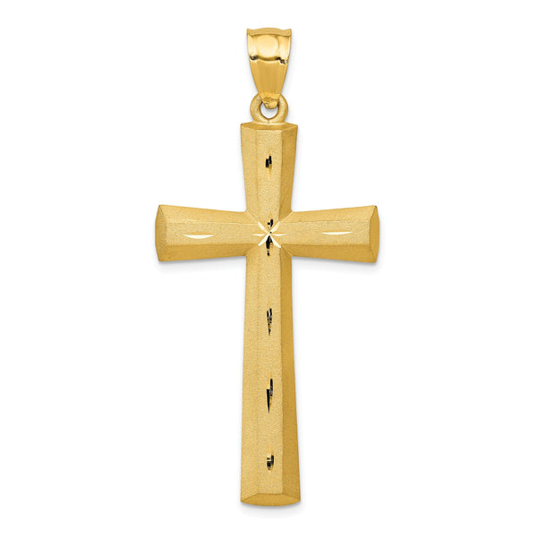 14KT Yellow Gold 50X23MM Diamond-cut Cross Pendant-Chain Not Included