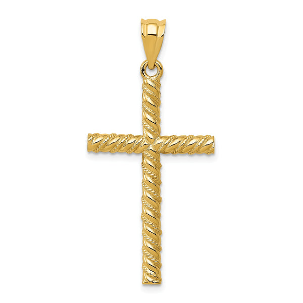 14KT Yellow Gold 37X18MM Diamond-cut Cross Pendant-Chain Not Included