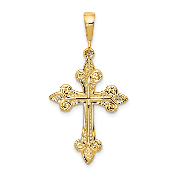 14KT Yellow Gold 39X20MM Fleur De Lis Cross Pendant-Chain Not Included