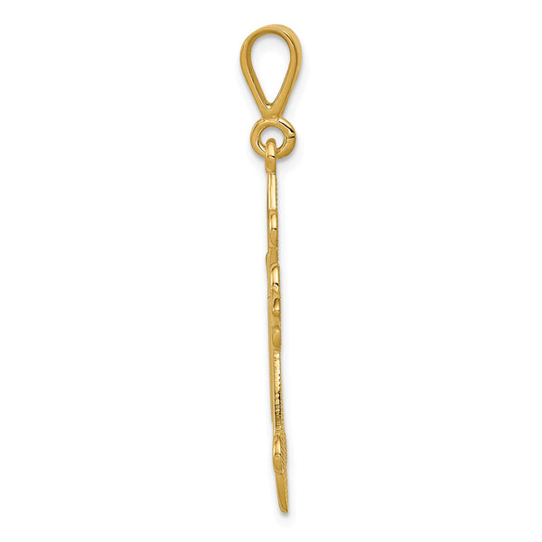14KT Yellow Gold 39X20MM Fleur De Lis Cross Pendant-Chain Not Included