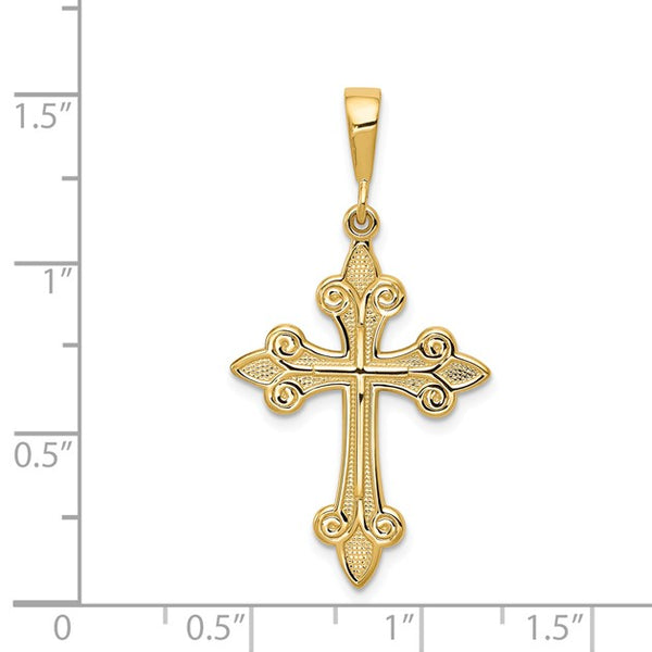 14KT Yellow Gold 39X20MM Fleur De Lis Cross Pendant-Chain Not Included