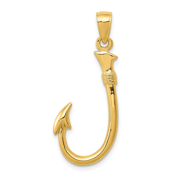 14KT Yellow Gold 33X12MM FIshing Hook Pendant-Chain Not Included