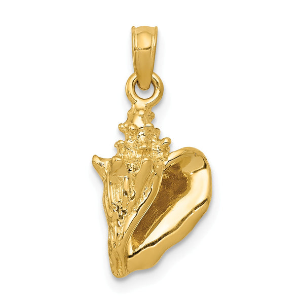 14KT Yellow Gold 20X11MM Three Dimensional Shell Pendant-Chain Not Included